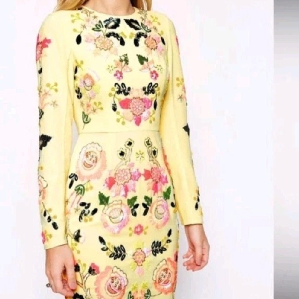 Needle‎ And Thread Floral Sequin  Embroidered Yellow Dress